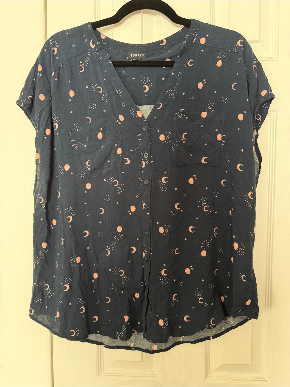 torrid Navy Button-Down Shirt with Pink Moon & Dot Print
